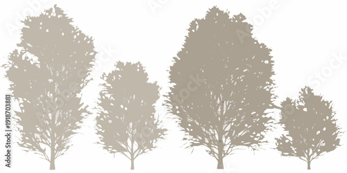 Silhouettes of four trees against a plain white background