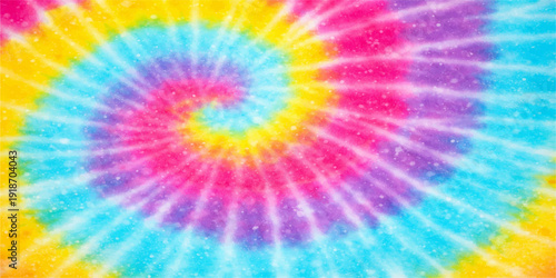 Abstract colorful rainbow background featuring a digital fractal pattern with geometric circles and a psychedelic flower burst illustration for a vibrant wallpaper design