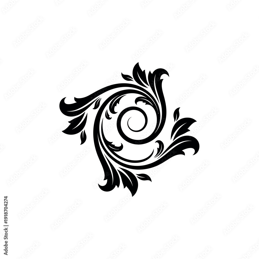 Obraz premium Elegant Black Floral Swirl Ornament Design Element.