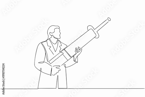 Line drawing of a doctor holding a large syringe for vaccination