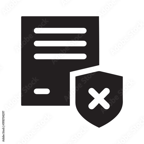 Black single insurance policy not covered glyph icon, simple outline document flat design pictogram, infographic vector for app logo web button ui ux interface elements isolated on white background
