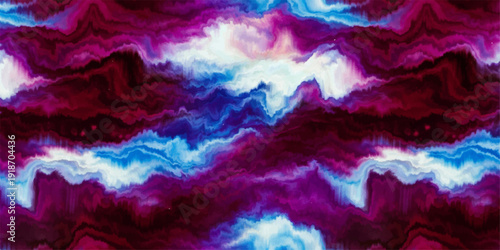 Abstract blue background with water flowing under a bright summer sky filled with fluffy white clouds and radiant sunlight through the atmosphere