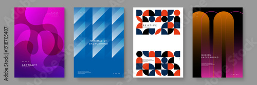 Foto Set of four professional abstract backgrounds featuring fluid shapes and geometr