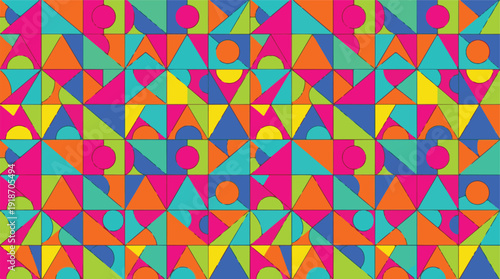 Vibrant retro geometric seamless pattern with abstract shapes
