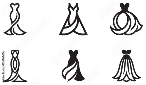 Collection of elegant dress icons, representing fashion and style.