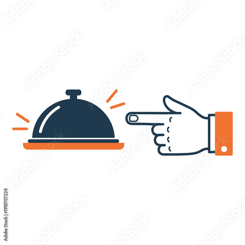 Food service cloche with hand pointing  restaurant symbol  isolated on transparent background icon