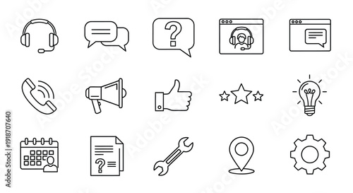 Communication and support icons in a linear style silhouette