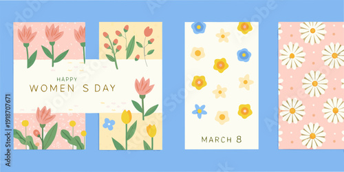 Colorful floral designs celebrating international women s day on march eighth