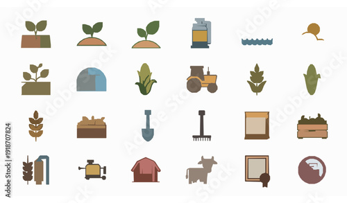 Modern agriculture line icon set with field sowing fertilizer irrigation agro industry nutrition farming isolated on transparent background
