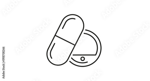 Two capsule pills depicted in a simple dark outline silhouette