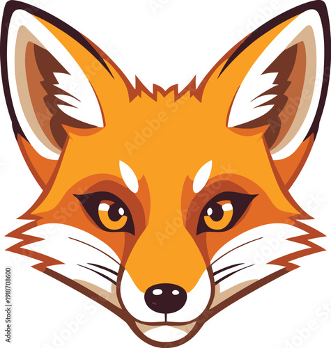 Striking illustration of a stylized orange fox head featuring sharp ears bright eyes and detailed facial markings perfect for branding or mascot design applications