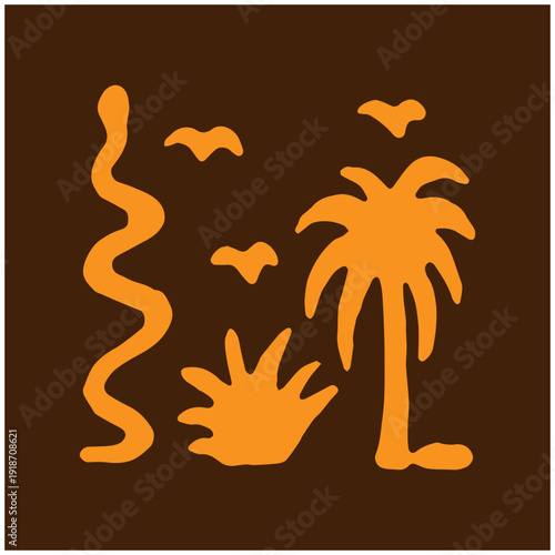doodle beach nature hand draw illustration vector