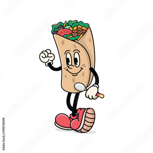 Retro Mexican Burrito Character Mascot Design