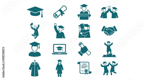 Graduation and academic achievement vector icon set for education success