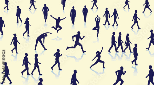 Silhouettes of diverse people engaged in various healthy activities
