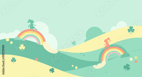 Rainbow Meadow Playful Pastel Background – Modern Kids St Patrick 2026