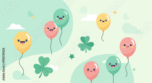 Playful Pastel Shamrock Balloon Background – Kids St Patrick 2026 Trend