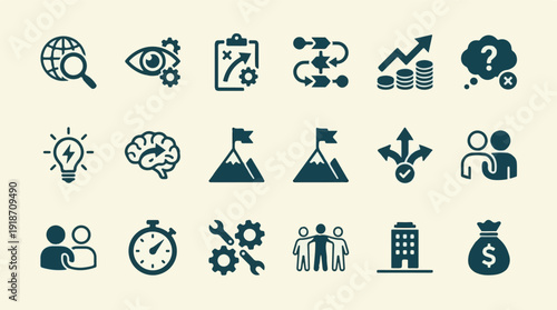 Business Strategy and Development Icons Set for Management and Solutions