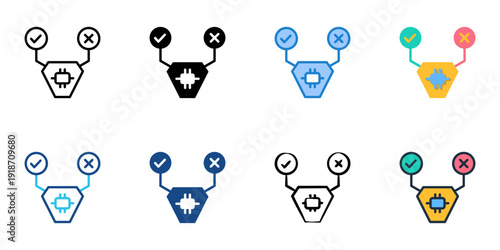 AI Decision Support Systems icons set multiple style collection. Editable stroke 
