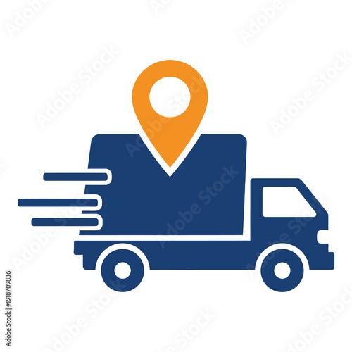 Delivery truck with pin icon on top for location tracking purposes fast service icon