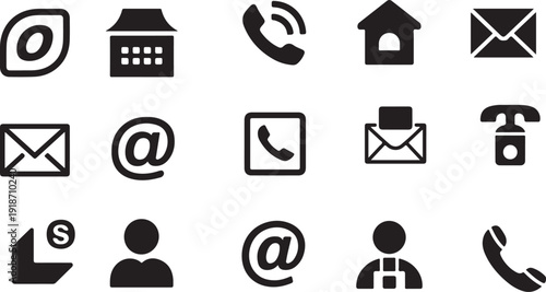 Contact Icons Collection – Phone, Address, Email, Person Profile Symbols Vector Set