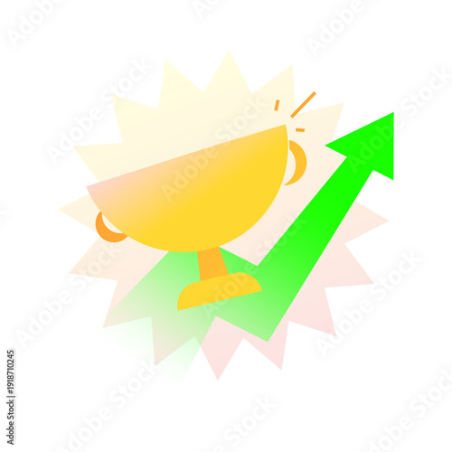Modern vector illustration of trophy, upward rising chart. new achievement, business success, goal accomplishment, performance growth, winning strategy, and progress. for business, analytics, success