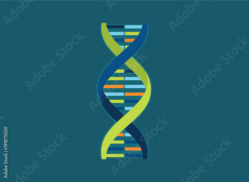 Illustration of a DNA double helix structure with vibrant colors and details.