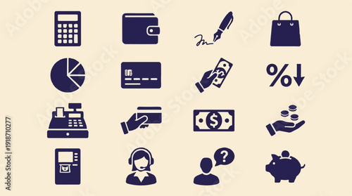 Financial and Business Icons Set for Economy and Banking Concepts