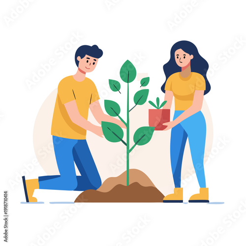 Happy couple planting a tree together environmental conservation sustainability green earth