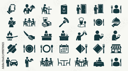 Comprehensive Set of Restaurant, Dining, and Hospitality Service Icons