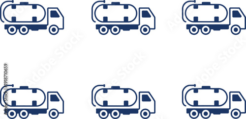 Collection of Six Dark Blue Tanker Truck on White Background