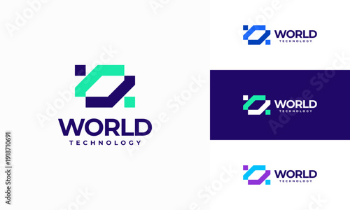 Modern World Tech logo designs concept vector, Abstract Circle Technology logo template, Wire Tech logo designs vector, Logo symbol icon