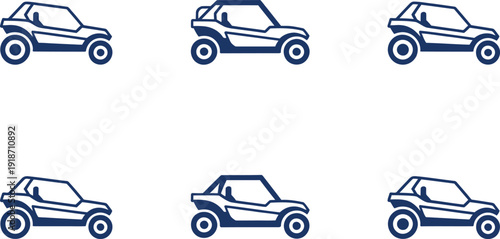 Six Blue of Off-Road Buggies Arranged in Two Rows
