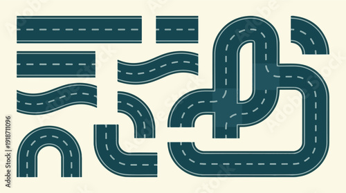 Abstract modular road segments set for map and game design