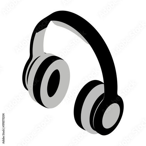 Black and gray headphones on white background.