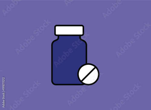 Medical bottle and pill icon representing healthcare and medication concepts.