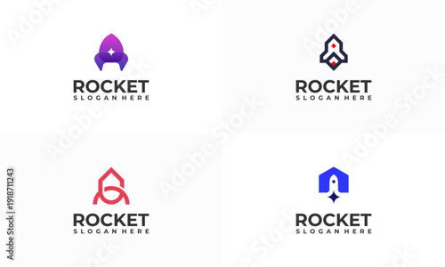 Set of Simple Modern rocket logo template. Launch concept vector illustration.