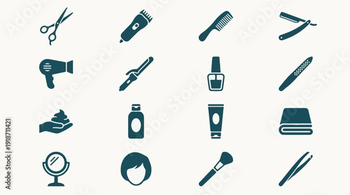 Beauty, Hairdressing, and Personal Grooming Tools and Products Icons