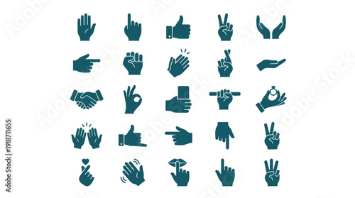 Diverse human hand gesture and communication icons collection