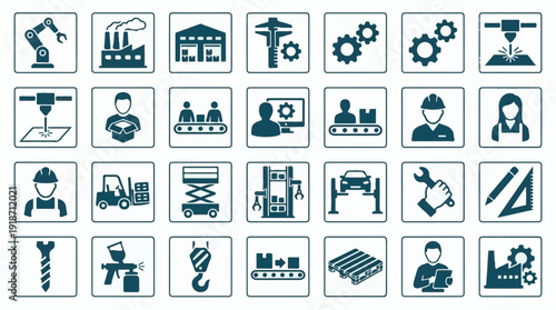 Set of Industry, Manufacturing, and Production Process Icons