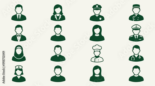 Diverse professional avatars: icons representing various careers and occupations
