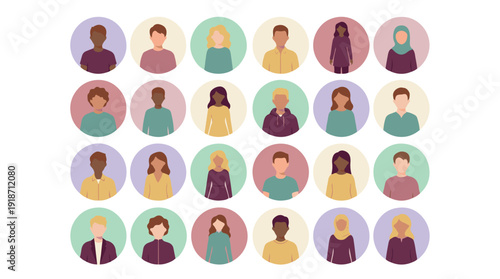Diverse vector avatars of multi-ethnic people, user profile icons