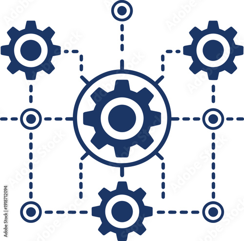 Interconnected Gears and Nodes Symbolizing System Integration and Workflow