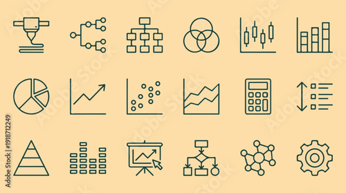 Business, Data Analytics and Technology Line Icons Set