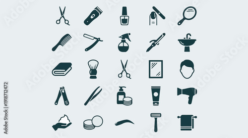 Beauty and Personal Grooming Tools Icons Set for Salon or Barbershop