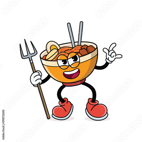 Mascot Design Cartoon Korean Food Kimchi Bowl Vintage Style