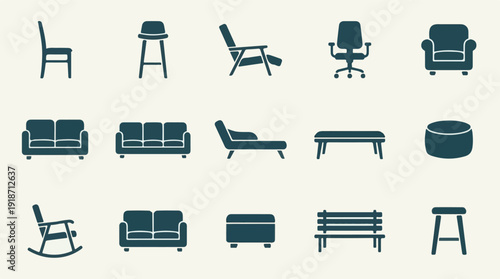 Modern collection of diverse furniture icons for interior design