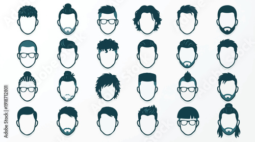 Collection of diverse male hairstyles, beards, and glasses avatars