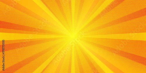 Dynamic anime explosion background with radial comic speed lines and halftone dots - bright burst effect radiating from center for manga panels, action scenes, superhero graphics or retro pop art.