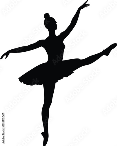 Silhouette of a ballerina in a tutu performing an elegant dance pose.